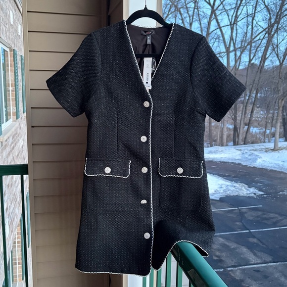 🆕 AQUA Black Tweed Lace Trim Button Front Dress Bloomingdale’s Office Size M - Picture 5 of 16